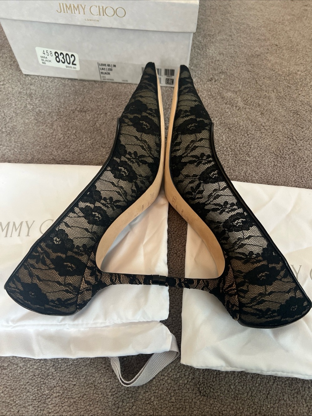 Jimmy Choo Black Lace Love Pointed Toe Pumps Size 38 - Picture 7 of 16